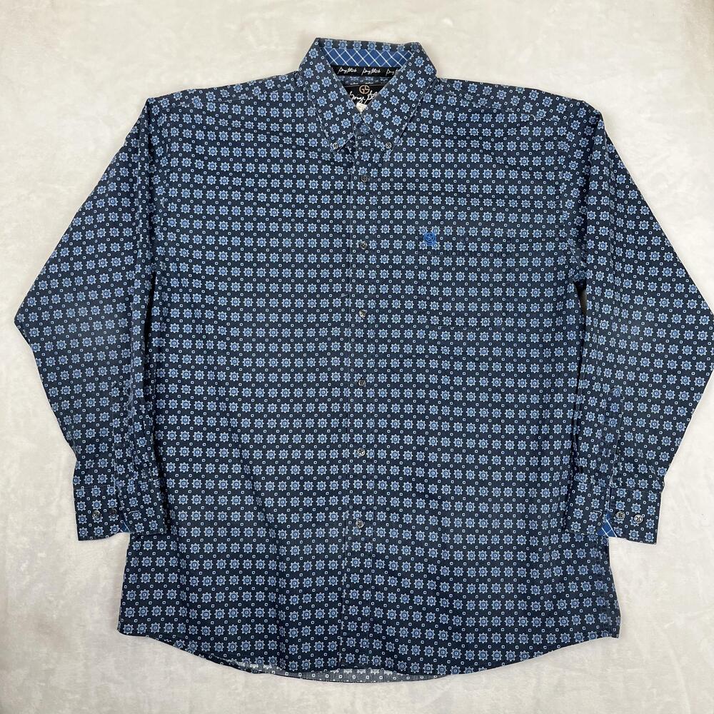 Wrangler George Strait Shirt Mens 2XL Blue Geometric Long Sleeve Button Western